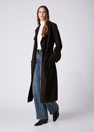 Beymen Club Dark Brown Suede Trench Coat - 4