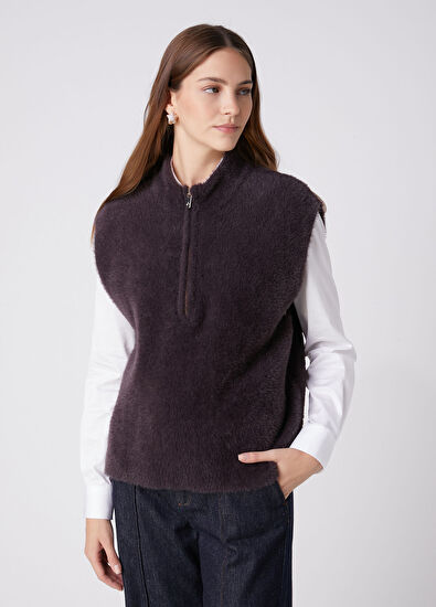 Beymen Club Plum Zippered Feathered Sweater - 5