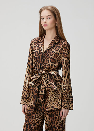 Leopar Desenli İpek Pijama Gömlek - Görsel 4