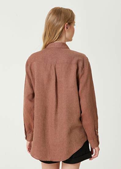 Beymen Club Kahverengi Kuş Logolu Keten Gömlek - 5