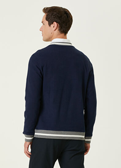 Beymen Club Navy Blue Collar Ribbed Sweatshirt - 5