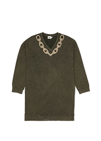 Beymen Club Haki Taş İşlemeli Mini Elbise - 7