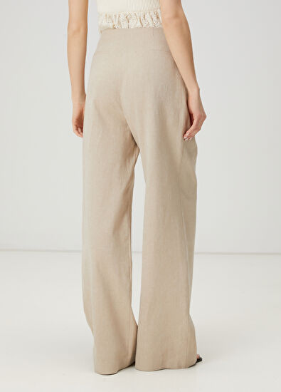 Beymen Club Bej Çift Pilili Keten Pantolon - 5