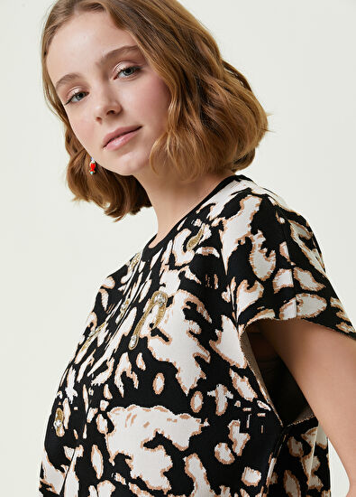 Beymen Club Siyah Bisiklet Yaka Leopar Jakarlı Kazak - 4