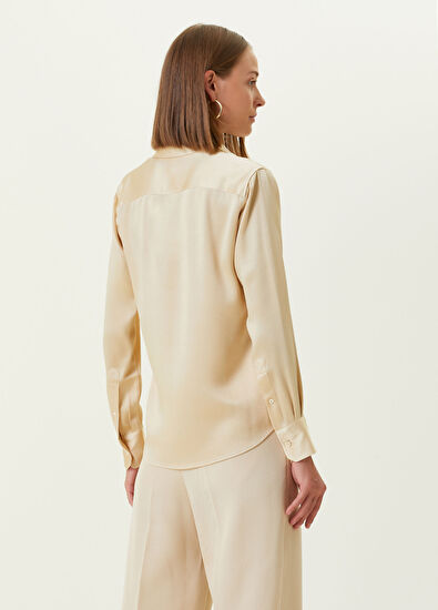 Ami Paris Krem Klasik Yaka Saten Gömlek - 5