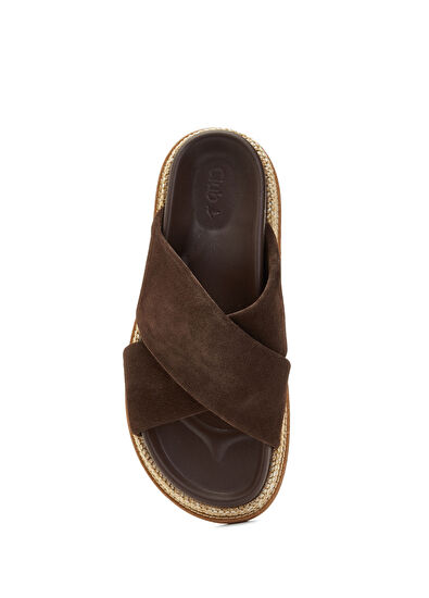 Beymen Club Brown Straw Wrap Women's Suede Slippers - 4