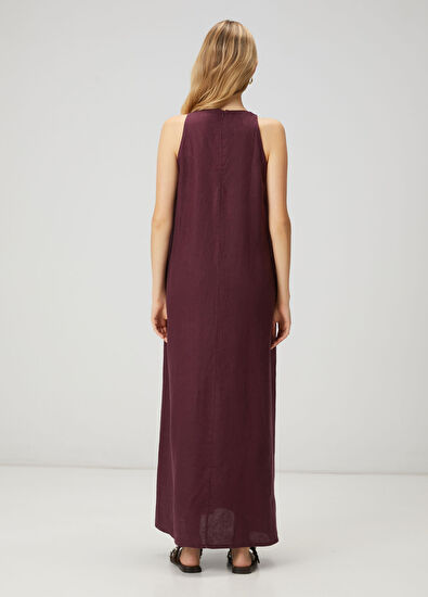 Beymen Club Burgundy A-Line Maxi Linen Dress - 5