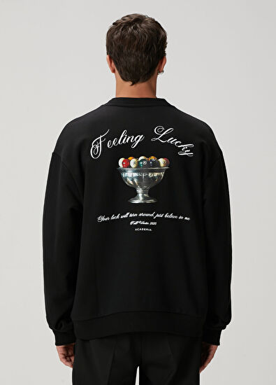 Academia Siyah Bilardo Baskılı Sweatshirt - 5
