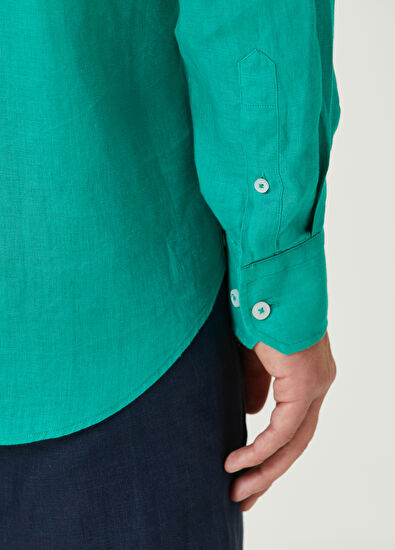 Beymen Club Comfort Fit Green Linen Shirt - 7