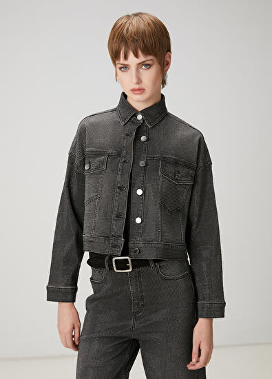Beymen Club Dark Gray Embellished Denim Jacket - 5