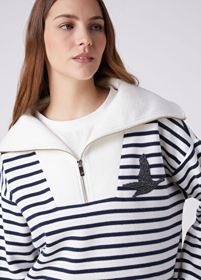 Beymen Club Navy Blue White Striped Sweatshirt - 4