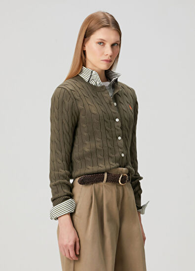 Haki Saç Örgü Hırka - Görsel 5