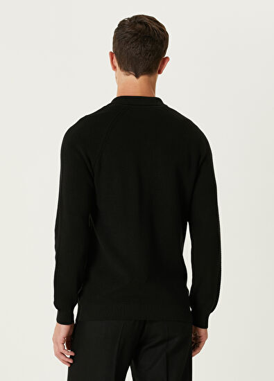 Beymen Club Black Raglan Sleeves Wool Polo Sweater - 5