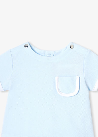 Jacadi Paris Mavi Pamuklu Kısa Kollu T-Shirt ve Şort Erkek Bebek 2'li Set  - 3