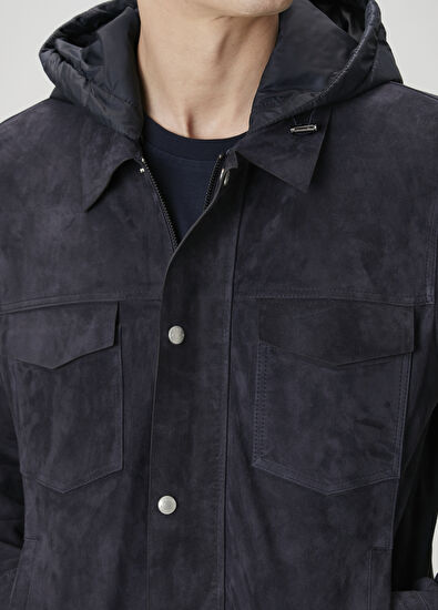 Beymen Club Lacivert Kapüşonlu Süet Ceket - 7