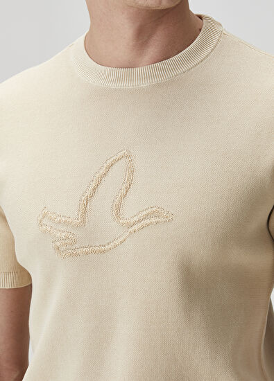 Beymen Club Bej Logo Jakarlı Kısa Kollu Kazak - 6