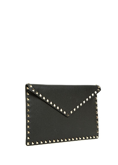 Rockstud Large Siyah Kadın Deri El Portföyü - Görsel 4