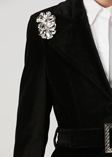 Siyah Taş Broşlu Palto - Görsel 6