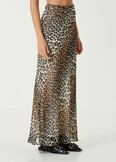 Ganni Leopar Desenli Maksi Şifon Etek - 3