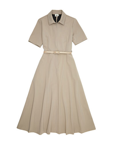 Dark Beige Midi Dress Beymen Club Dark Beige Midi Dress - 7