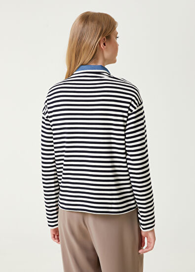 Navy Blue White Striped Sweatshirt Beymen Club Navy Blue White Striped Sweatshirt - 6