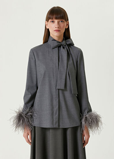 Valentino Gri Peluş Detaylı Yün Gömlek - 3