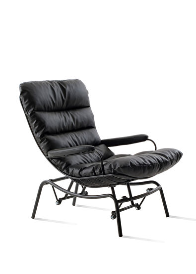 Sürton Yeke Siyah Deri Puflu Sallanır Tv Koltuğu - 3