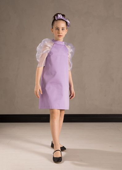 AMILLE Miss Chic Lila Organze Kollu Dik Yakalı Kız Çocuk Elbise - 5