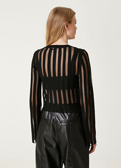 Beymen Club Black Transparent Striped Crop Sweater - 6