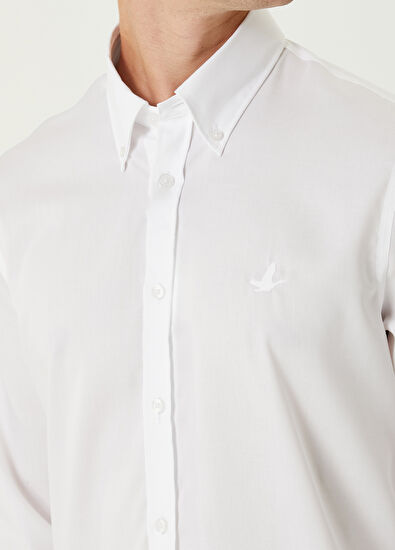 Beymen Club Beyaz Düğmeli Yaka Comfort Fit Gömlek - 4