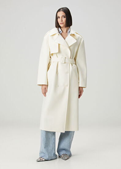 Ekru Yün Palto - Görsel 5