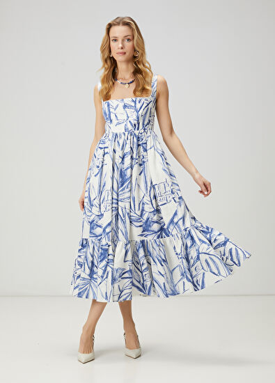 Beymen Club Kırık Beyaz Midi Keten Elbise - 5