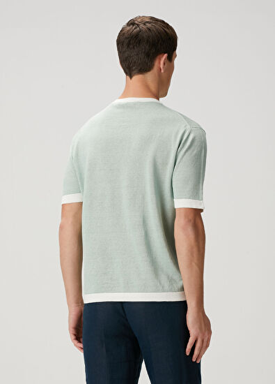 Maurizio Baldassari Yeşil Polo Yaka Kısa Kollu Keten Triko - 4