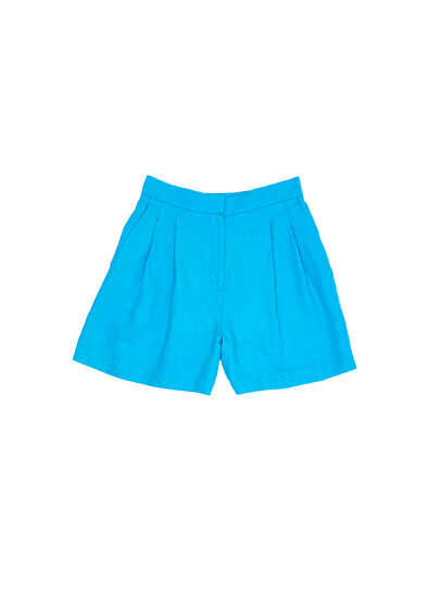 Beymen Club Blue Pleated Linen Shorts - 7