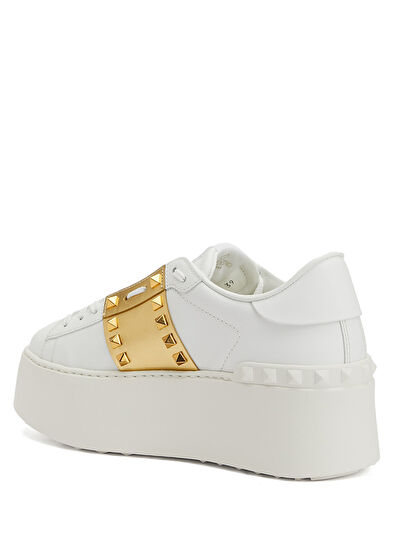 Rockstud Untitled Beyaz Gold Kadın Deri Sneaker - Görsel 5