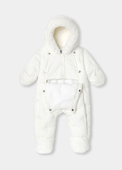 Jacadi Paris Kırık Beyaz Kapüşonlu Kız Bebek Astronot Tulum Mont - 4