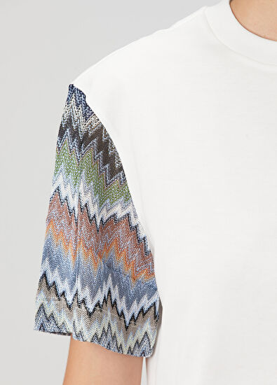 Beyaz Zikzak Desenli T-shirt - Görsel 6