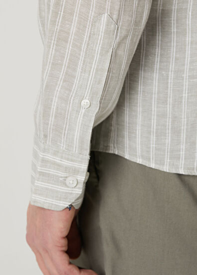 Beymen Club Comfort Fit Green Line Patterned Linen Shirt - 7