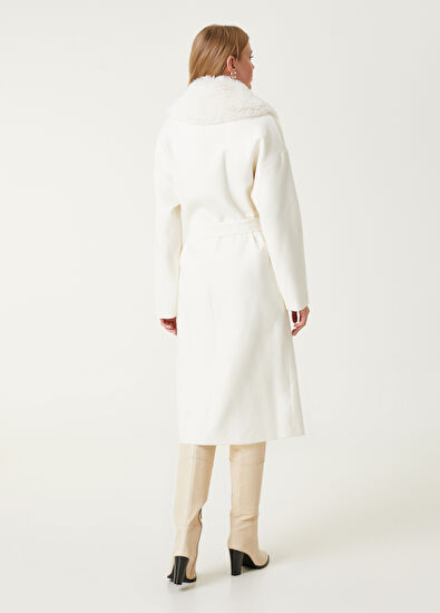 Beymen Club Beyaz Yakası Suni Kürklü Kruvaze Kaşe Palto - 6