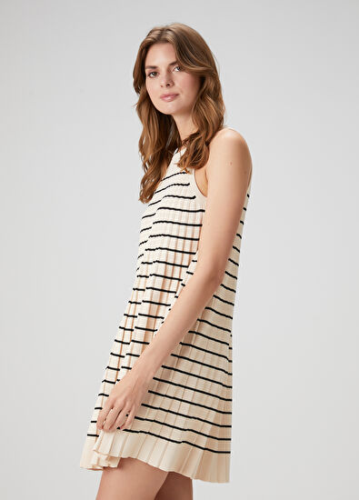 Beymen Club Ekru Çizgili Mini Elbise - 3