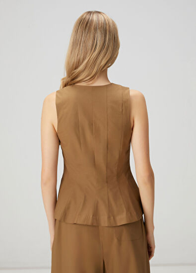 Beymen Club Haki Peplum Detaylı Kolsuz Bluz - 5