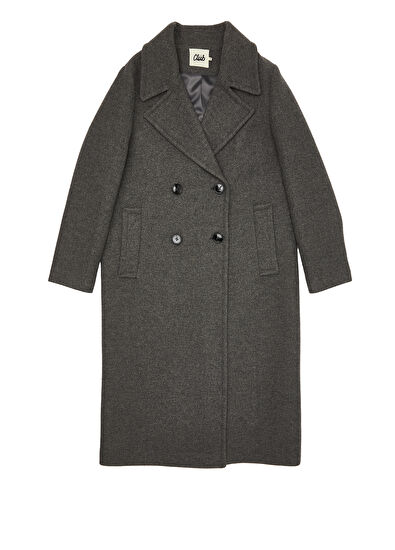 Beymen Club Gri Melanj Kruvaze Yün Kaşe Palto - 7