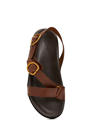 Beymen Club Women's Leather Sandals With Dark Brown Amorphous - 4