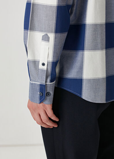 Beymen Club Mavi Beyaz Ekose Desenli Gömlek - 7