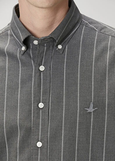 Beymen Club Comfort Fit Gri Çizgi Desenli Gömlek - 6