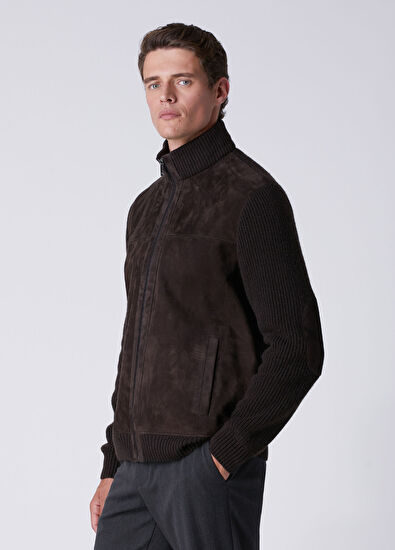 Beymen Club Dark Brown Knit Insert Suede Jacket - 4