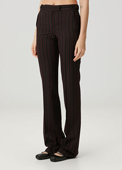 McQueen Bordo Siyah Çizgili Yün Pantolon - 3