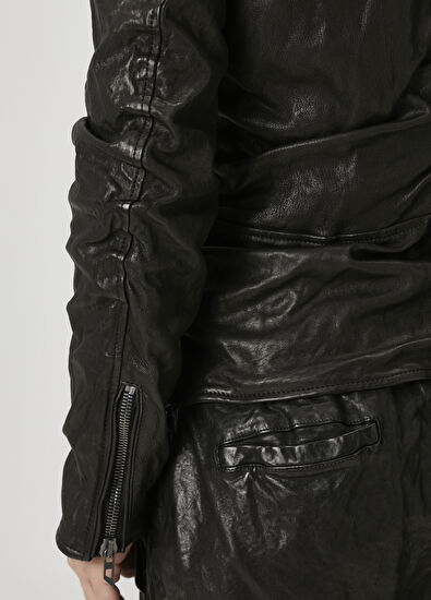 Diesel L-Uncan Koyu Gri Deri Ceket - 6