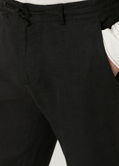 Beymen Club Siyah Beli Kordonlu Keten Pantolon - 4