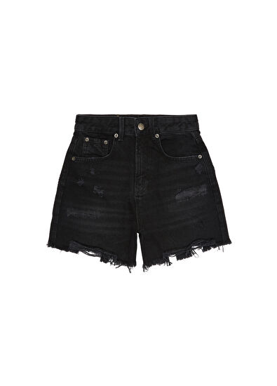 Beymen Club Siyah Yıpratmalı Denim Şort - 7